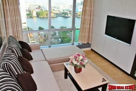 Baan Sathorn Chaophraya | Two Bedroom, Two Bathroom Condo for Rent, High Floor & Great View of Chao Phraya River